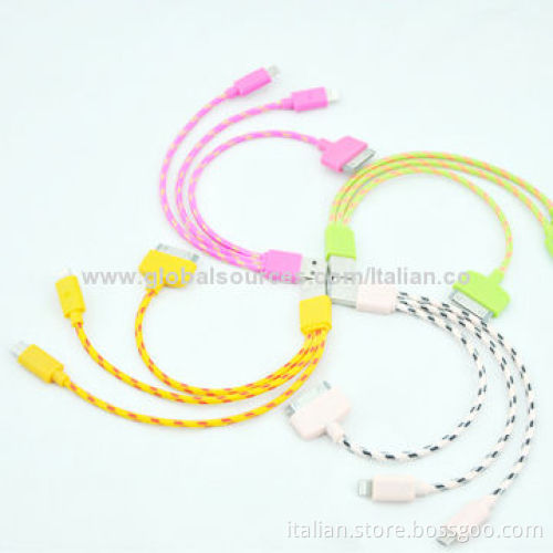 2014 New Product 3-in-1 Braiding Nylon USB Cables for iPhone and Samsung, OEM Orders Accepted